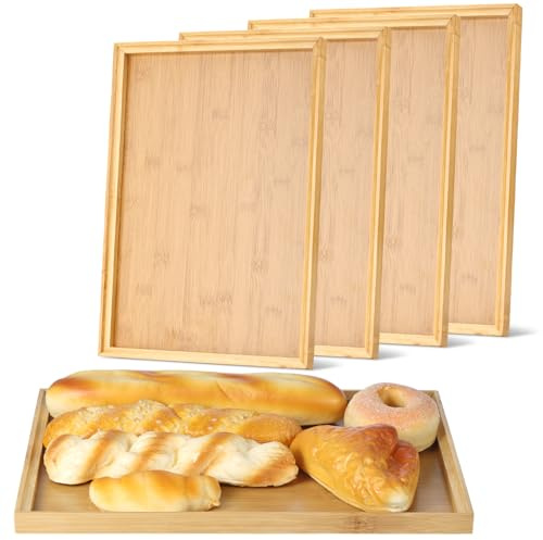 5er Set Rechteckige Bambus Serviertabletts – 37x26 cm Tabletts aus Bambus für Speisen, Getränke und Snacks – Stapelbar & Pflegeleicht