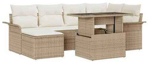 vidaXL Trädgårdsoffset med kudde med lagring 7 pcs Beige Poly rattan, Trädgård och Terrass, Modernt Utomhusset, Modulär Rattansoffa, Patiosoffgrupp