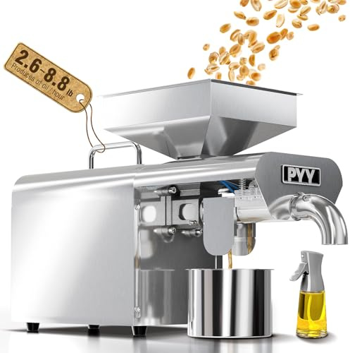 PYY Oil Press Machine - Automatic Electric Oil Maker for Home Commercial, 750W Cold & Hot Press Seeds Nuts Oil Expeller Press Mill, Stainless Steel Household Oil Maker for Peanuts