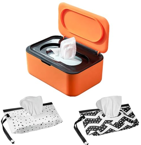 Feuchttücher Box Set, 1 Feuchttuchbox & 2 Tragbare Feuchttücher Tasche | Wiederverwendbarer Nachfüllbarer Großer Feuchtuchspender, Toilettenpapier Box für Badezimmer, Küche, Büro und Haustiere