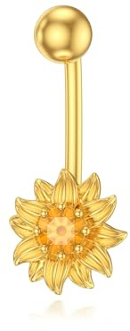 BETHZA Bague de nombril tournesol en argent sterling 925 plaqué or citrine naturelle tournesol piercing nombril bijoux bijoux cadeaux pour femmes
