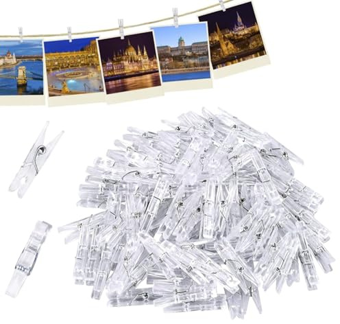 Mollette in Plastica Trasparente, 100 Pezzi Mini Clip con Molla 25mm - Mollette da Bucato Piccole per Appendere Foto, Artigianato Creativo, Decorazioni per Matrimoni, Feste DIY e Album Fotografici