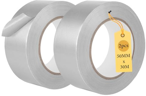 Supaway 2 x silverbandsrullar 50 mm x 30 m, förstärkt reparationstejp, vattentålig, universell för inomhus- och utomhusbruk, hög hållfasthet för reparationer, gör-det-själv och olika projekt