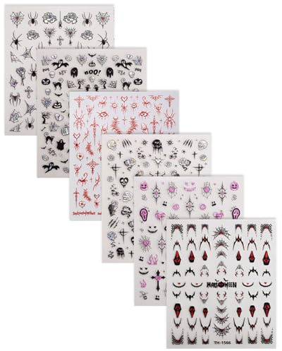 UYRVAPE 3D Nagelsticker Halloween Nail Art Sticker Selbstklebend Nagelaufkleber Stereoskopisch Kürbis Spinnennetz Geist Dekoration Nageldesign Zubehör(6 Blatt)