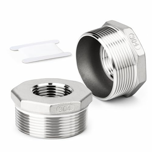 ERGAOBOY 2Pcs 2 Male x 1 Female BSP SS304 Reducer Hex Bushing Fitting | Male to female thread reducer, hexagonal wrench drove, tight seal engagement, suitable for industrial plumbing networks