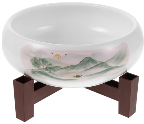 TOYANDONA Maceta Hidropónica de Cerámica Redonda con Base Plástica para Plantas Acuáticas y Lotus Interior Decorativo para Oficina y Sala