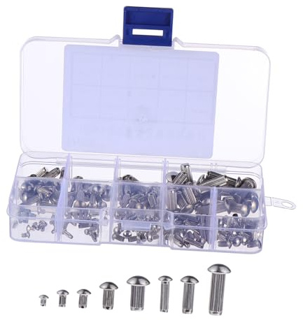 SMASOLO 160 piezas Kit de Remaches Macizos de Acero Inoxidable con Cabeza Redonda y Vástagos Estriados Resistentes la Corrosión para Fijación Duradera Placas y Etiquetas para Uso