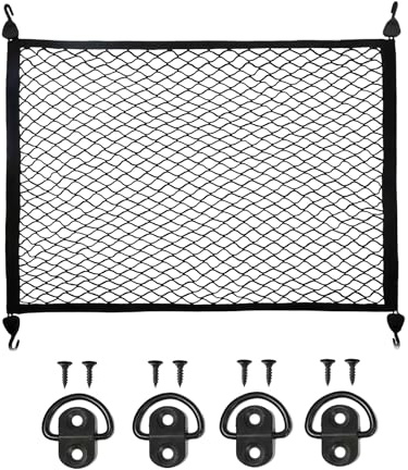 LUMOOM Rete bagagliaio 80 x 60 cm, rete bagagli auto, rete per bagagliaio, sicurezza del carico con 4 ganci per la maggior parte dei tipi di veicoli, per camper, trasporto di cani