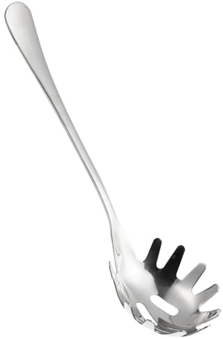Passoire à Nouilles en Acier Inoxydable, Cuillère à Pâtes Argenté | Cuillère de Service Inox, la Cuisine et Restaurant, Prise Confortable, Protège les Casseroles