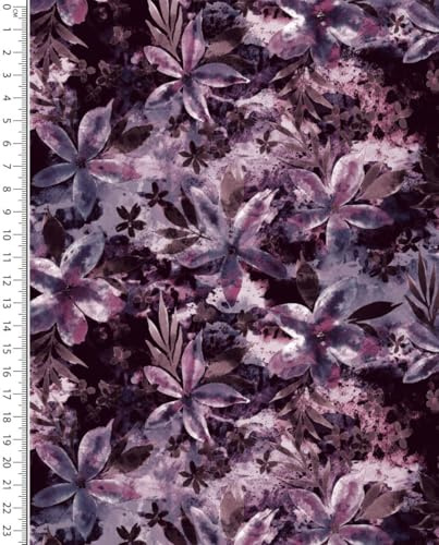 Sommersweat Meterware Blumen - French-Terry Sweatstoff Blätter - Sweat Stoff floral, Pullistoff, Dicker Jersey lila *Ab 50cm