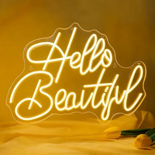 Hello Beautiful Neon Schild, LED Warmweiß Neon Sign für Wand Deko, Dimmbare Brief Neonlichter USB Power für Schlafzimmer Bar Club Büro Hotel Pub Café Hochzeit Geburtstags Party