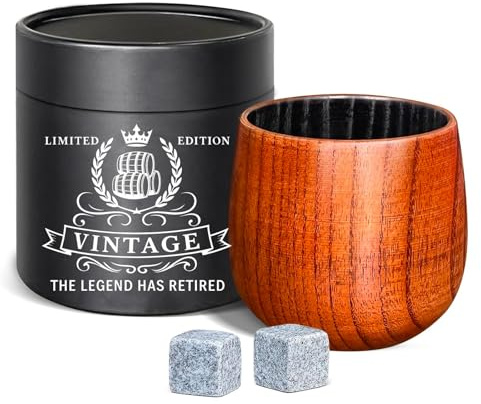 Charred Wooden Whiskey Glass with Gift Box & Whiskey Stones – Handcrafted Bourbon Tumbler for Men, Unique Old Fashioned Glass for Bourbon, Scotch & Cocktail Lovers – Perfect for Dad or Husband