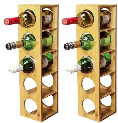 Bamboo Stackable Wine Rack, 5 Bottle Organiser Wine Racks Free Standing