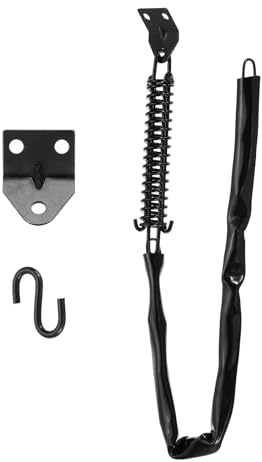 PATIKIL Screen Door Chain,(25 Inch/64cm, Black) (1 Pcs), Zinc Plated Steel Spring Storm Door Protector with Corner Bracket and S-Hook, Suit for - Medium Lightweight Storm Screen Doors