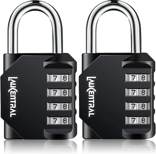 LauCentral 2 Pièces Cadenas Code 4 Chiffres Alliage de Zinc Noir - Résistant à l'Eau et Aux Intempéries pour Casier, Valise, Garage, École