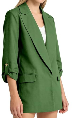 Generisk sommarblazer, lätt elegant långärmad kavaj, linne, kavaj, damer, business, knappslå kavaj, ledig långblazer med fickor, sweatblazer, enfärgad linneblazer, överdimensionerad affärsblazer