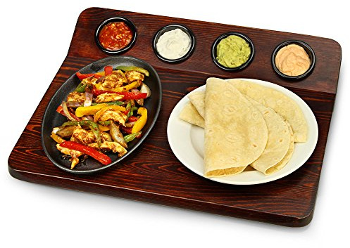 dine@drinkstuff Fajita Serving Board with Sizzle Platter and 4 Ramekins for Presenting Fajitas from Oven to Table