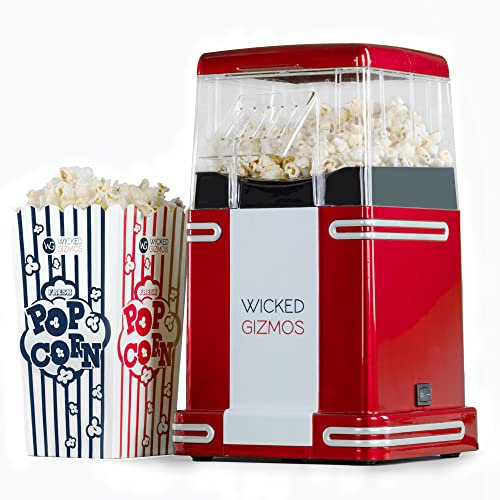 WICKED GIZMOS Retro Popcorn Machine - 1200W Popcorn Maker w/ One Touch Operation, Oil-Free Design, 6 Boxes & Butter Scoop - Pop Corn Maker Machine for Home Theatres, Movie Nights & Parties (Red)