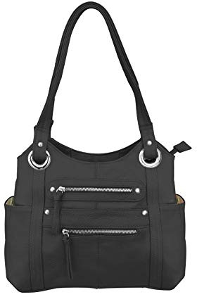 Roma Leathers Leather Locking Concealment Purse - CCW Concealed Carry Gun Shoulder Bag (Black)