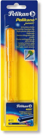 Pelikan 943407 - Schulfüller Pelikano Junior P67 grün/gelb für Rechtshänder mit A-Feder und blauer Tintenpatrone