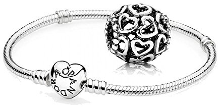 Pandora Original Geschenkset - 1 Silberarmband mit Herzverschluss 590719 und 1 wunderschöner Herzanhänger 790964, Sterling Silber