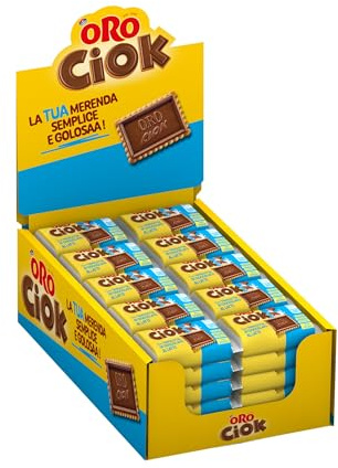 Oro Ciok, Biscotto con Tavoletta di Cioccolato al Latte, Merenda Golosa, Fonte Naturale di Fibre, Senza Coloranti e Conservanti, 750g (30 monoporzioni da 25g)