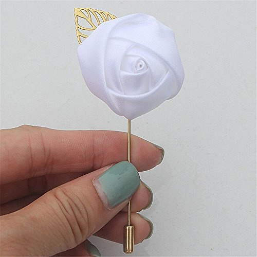 Fouriding Herren Reversnadel der Männer Handgemachte Kamelie Brosche Blumen boutonnière für Bräutigam Anzug Hochzeit (Weiß, 4 Stück)