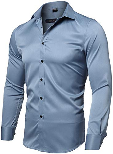 INFLATION Camicia Elastica Uomo, Manica Lunga, Slim Fit, Casual/Formale Sia Disponibile, più Colori tra Cui Scegliere