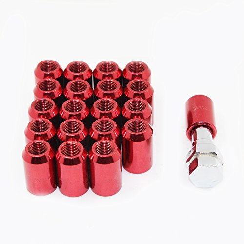 M MODAUTO Juego de Tuercas Abiertas para Esparrago Rueda o Separadores, con Llave de Apriete Hexagonal, Paso de Rosca M12 X 1,25mm, 20Pcs, Modelo F320ARD, Color Rojo