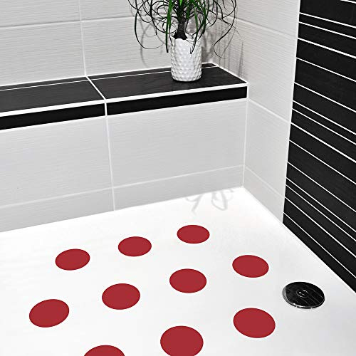 AnTina TAPES® Antirutsch Pads Dusche Aufkleber (10 Stück, 9cm ø, rot) | pflegeleicht, selbstklebend, für Dusche & Badewanne, spurlos entfernbar, inkl. Reinigungstuch, geprüfter Rutschschutz