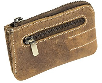 LEAS Schlüsseltasche natur robust mit Schlüsselring im Used Look hochwertige Ausführung in Echt-Büffel-Leder - Vintage-Collection (dark cognac)
