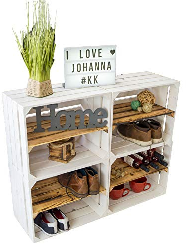 Kistenkolli Altes Land 4er Set Johanna Weiss mit geflammter Einlage längs Schuh/-Bücherregal Gartendeko Weinregal, Weinkistenregal, Obstkisten, Weinkisten, Apfelkisten …
