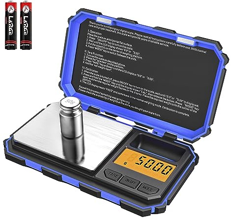 Brifit Feinwaage 0,01g, 200 x 0.01g Taschenwaage Digitalwaage mit EIN 50g Edelstahl Kalibriergewicht, Grammwaage, Münzwaage, Goldwaage mit Tara-Funktion, 6 Einheiten Konvertierung (Blau)