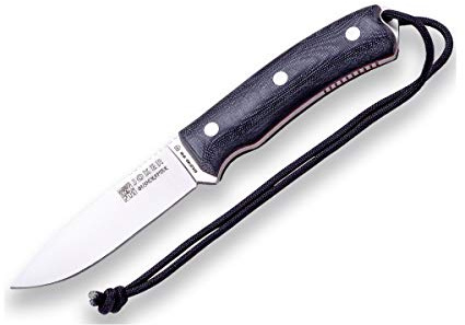 Joker Bushcraft-Messer Bushcrafter CM120, schwarze Lederscheide, Überlebensmesser mit 10,5 cm Klinge aus Böhler N695 Stahl, schwarzer Micarta-Griff, Werkzeug zum Angeln, Jagen, Camping und Wandern