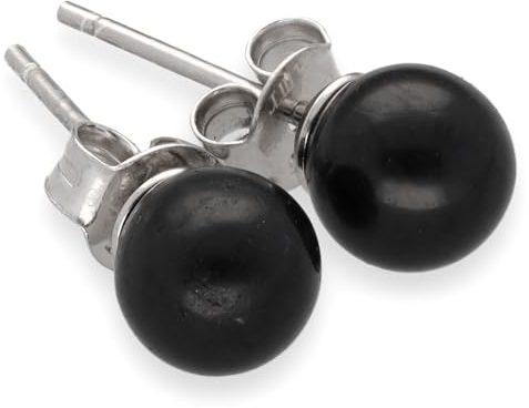 Schwarzer Turmalin/Schörl Ohrstecker | Edelstein Ohrringe | Kugel/Perle 6 mm Durchmesser | 925er Silber