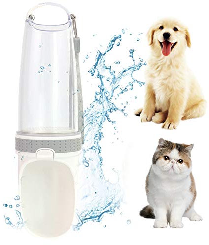 PJDDP Bouteille Portable Dog 500 ML d'eau, Chiens Voyage Bouteille d'eau Pet Distributeur d'eau avec Filtre Actif, Antibactériennes De Qualité Alimentaire pour L'épreuve des Fuites Légère Coupe,Blanc
