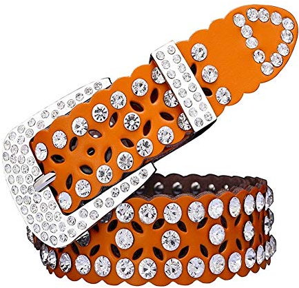 AOSUAI Gürtel Mode Strass Kuh Echtledergürtel for Frauen Luxus Dornschließe Frau Gürtel Hochwertige Hüftgurt for Jeans Weiblich Komfortabel (Belt Length : 105cm, Color : Orange A)