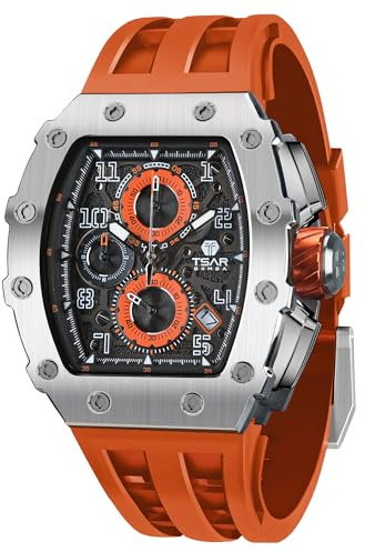 TSAR BOMBA Herrenuhr Herren Uhren Wasserdicht Herrenarmbanduhren Edelstahlgehäuse Chronograph Quarzwerk Geschenk für Herren