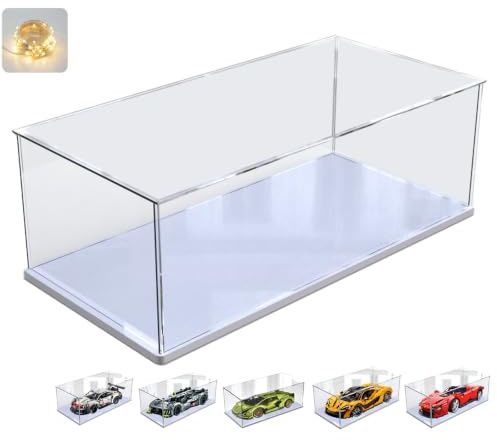 Acryl Vitrine Displayvitrine 3mm für LEGO 42172 McLaren P1 Modellauto 1/8 | Transparente plexiglas Schaukasten für Sadairs Spear 42232 42143 Ferrari SP3 42115 Lambo Sián 42156 42096 LED Weiß 60x30x20cm