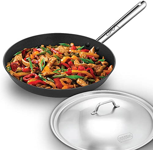 HAWKINS Futura 30 cm stekpanna, non-stick stekpanna med handtag i rostfritt stål och lock i rostfritt stål, induktionsstekpanna, stor stekpanna, svart (INFS30S)