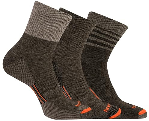 Merrell Unisex-vuxen merinoull arbetsstrumpor – 3 par – halv kudde komfort och fotvalvsstöd, Vrist – brun, Medium-Large