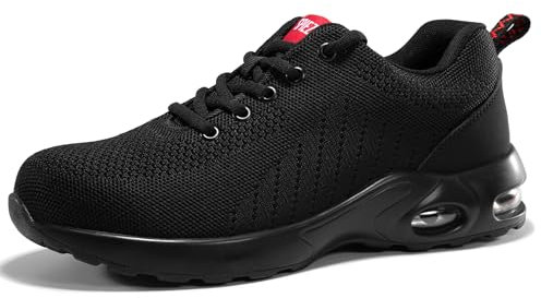 SPIEZ Scarpe Antinfortunistiche Uomo Donna - Scarpe da Lavoro Sicure con Cuscino d'Aria, Comode, Leggere e Traspiranti, Nero, Taglie EU 36-46