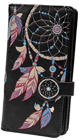 Shag Wear Damen Premium Vegan Clutch Kartenhalter Reißverschluss Geldbörse Geldbörse mit hübschen Tiermotiven, Traumfänger rosa-schwarz, Large