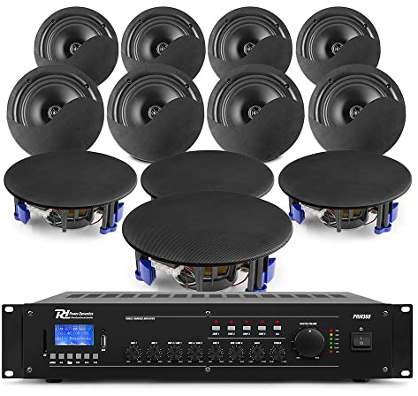 Power Dynamics NCSP8B Commercial Ceiling Speaker System with 12x Black 8 Speakers, Bluetooth Amplifier & Speaker Cable – Restaurant Sound System Kit