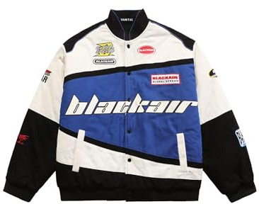 Vamtac Mens Varsity Baseball Jacket Bomber Cotton Vintage Racing Coats Streetwear with Pocket