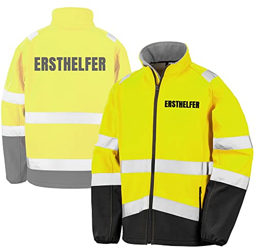 Fassbender-Druck WARNWESTEN - ERSTHELFER Sicherheitsjacke GELB aus Softshell - Gelb Warnjacke nach EN ISO 20471 zertifiziert - Unisex und hochwertigem Reflektorstreifen