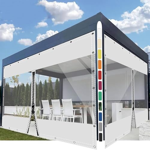SDLLG Planen mit Ösen Transparente 600g/㎡ PVC Wasserdicht 1x1m,Weiß | Outdoorvorhänge 0,5 mm wetterfeste Pavillonplane Seitenplane für Garten, Balkon, Terrasse, Garage mit 1 Reißverschluss