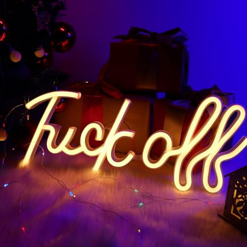 WIOSOUL Neon Light Up Fuck Off Sign for Bedroom Wall Decor - Personalized LED Night Light for Game Room, Bar, Christmas Party Decoration (Warm White)