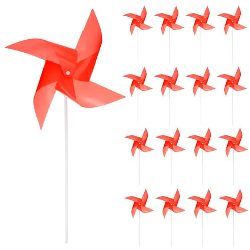 sourcing map 25pcs Windmills for the Yard Garden 15.7 x 9.1 4 Leaves Pinwheels Wind Mills Spinners Windproof Waterproof Bird Devices with Stakes for Patio Decor, Red
