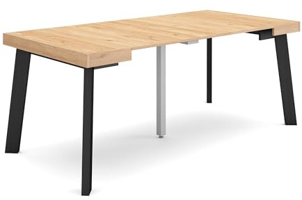 Skraut Home | Table Console Extensible | Console Meuble | 180 | pour 8 Personnes | Pieds en Bois | Style Moderne | Chêne